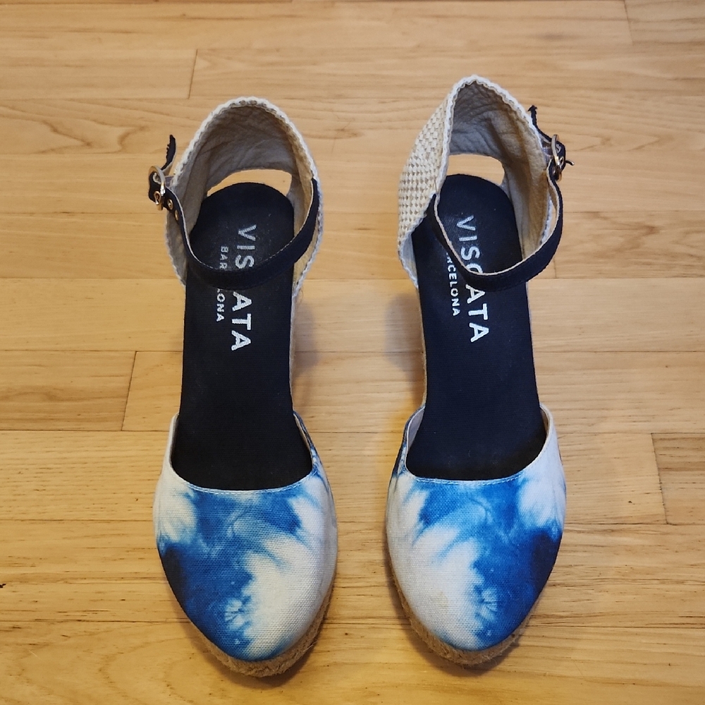 Viscata Limited Edition Tie Dye Navy Canvas Espadrille Wedges